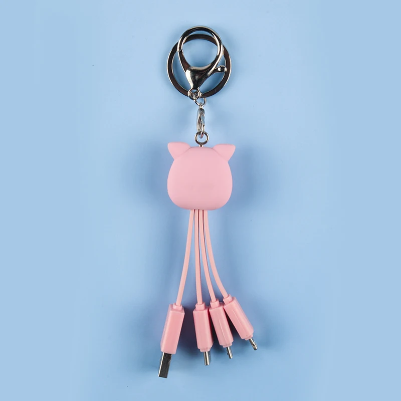 
Cartoon pig animal trend keyring all in one charger cable fast charging custom 3in1 4in1 charger cable 