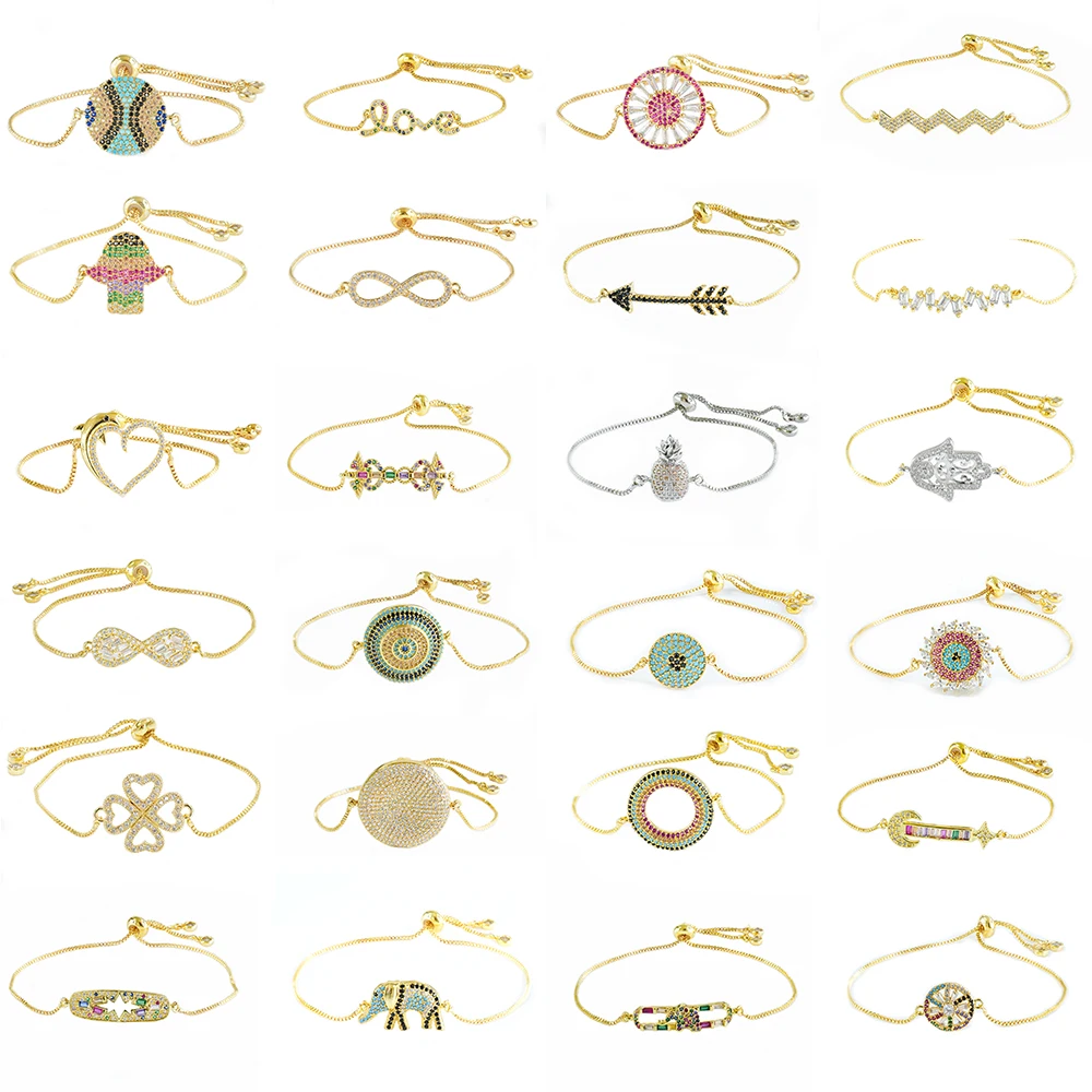 micro paved cz charm bracelet women adjustable chain brass bracelet accessories women wholesale ladies gold-plated bracelets diy