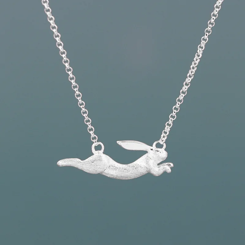 Cute Flying Rabbit Choker Necklace 925 Sterling Silver Chain Necklace Jewelry