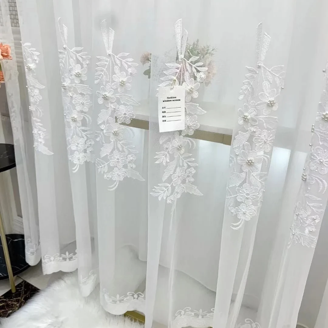 Hot Sale  Withe Embroidery Curtain Fabric Modern Withe Sheer Fabric For Living Room Bed Room And Kitchen Hight Quality