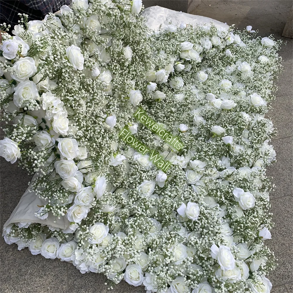 A-472 Wedding Babies Breath Floral Wall Gypsophila Wall 3D Backdrop Baby Breath Rose Roll Up Flower Wall