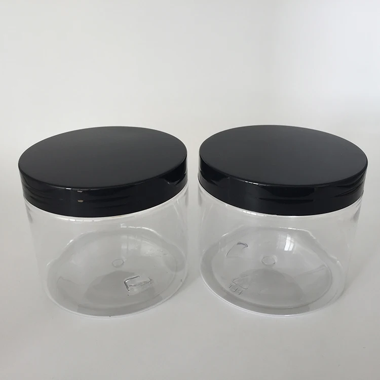 Big capacity 400ml 400g plastic PET jars, clear PET with black lid foods, nuts, cookies container