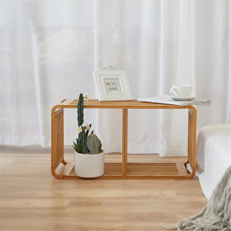 multi-function bamboo unique stackable display rack storage shelf for living room