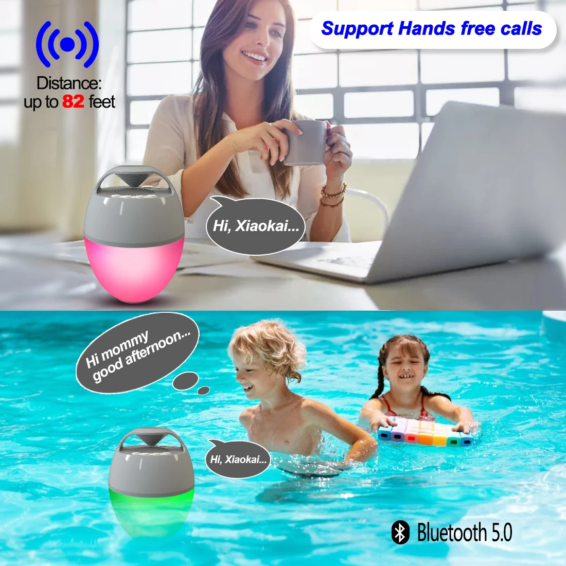 Cootway 2024 NEW Arrivals IP68 Wireless waterproof Portable Speaker with RGB Light TWS Function Wireless Pool Speaker