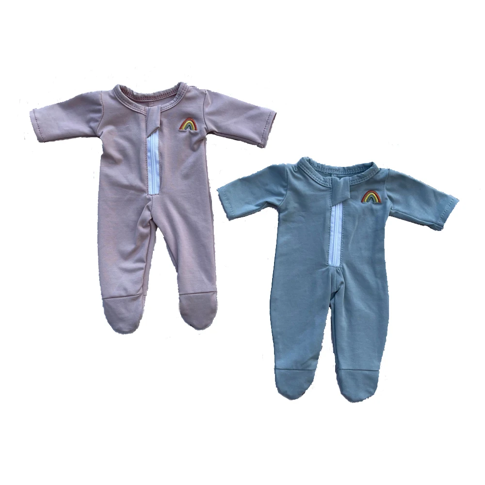 38cm , 34cm dolls long sleeve sleepers custom rainbow zipper front footie romper for minikane