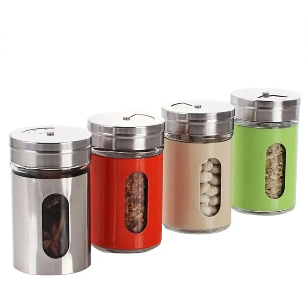 Stainless Steel Round Kitchen Storage Jar Glass Packaging For Spices