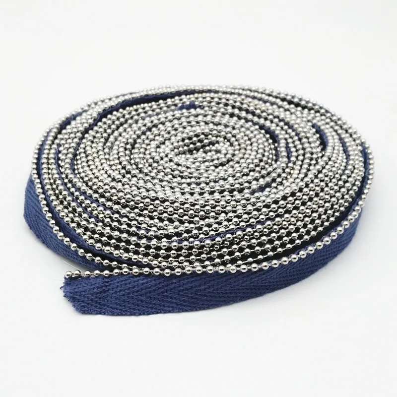 10mm Herringbone cotton tape with 2mm brass ball chain, ball chain tape, tape with ball chain