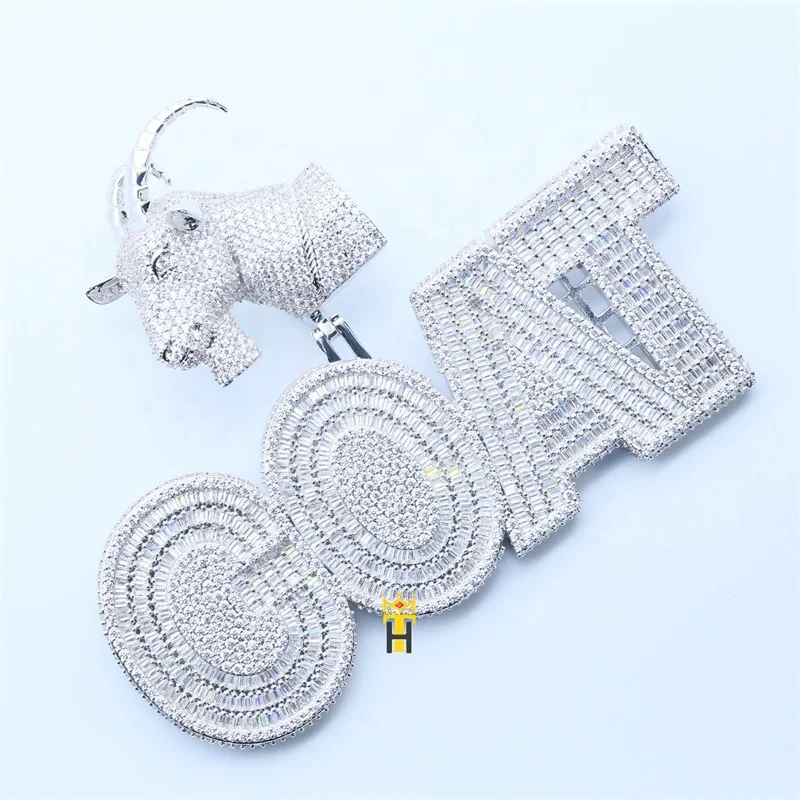 Animal goat name letters necklace personalized pendant iced out bling cubic zircon hip hop jewelry