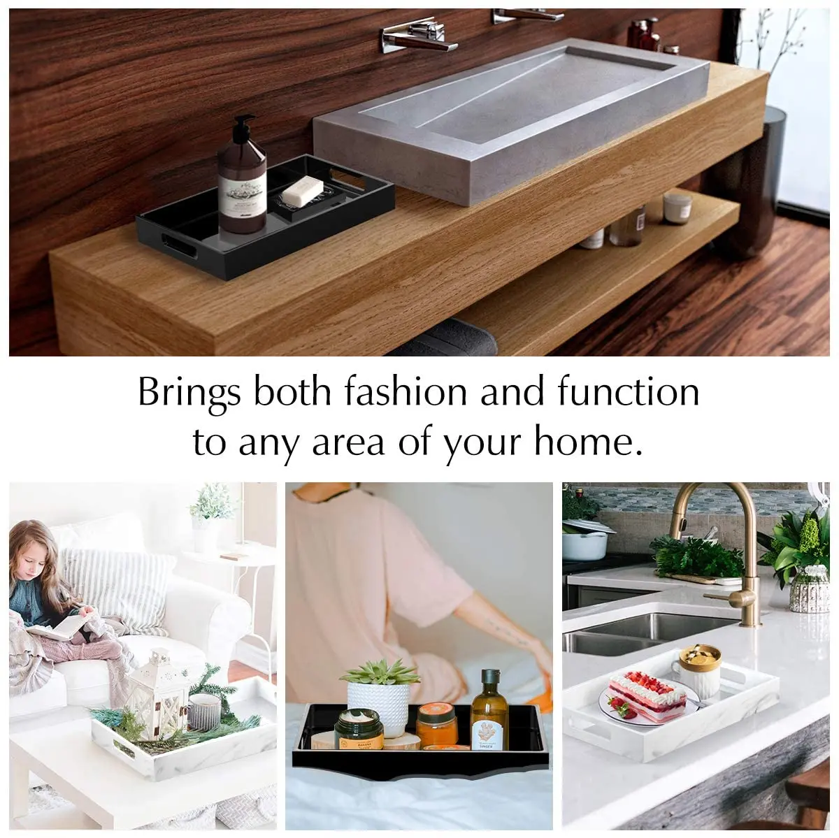 Лоток для туалетного столика Luxspire с ручками, стойка для ванной комнаты, кухни, полимерный глянцевый резервуар для туалета