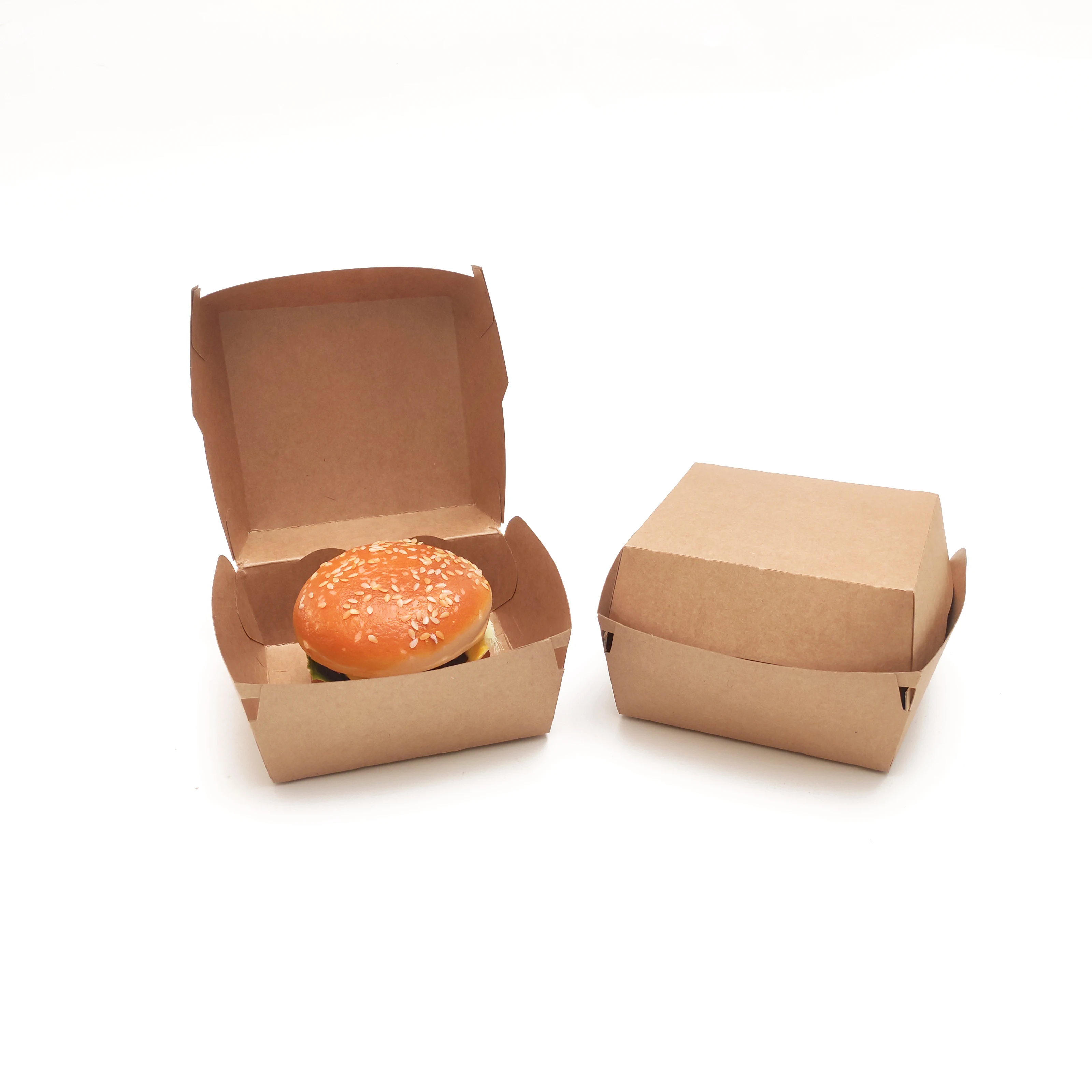 Custom Logo Printed Size Disposable Clamshell Kraft Paper Fast Food Packaging Burger Boxes For Burger