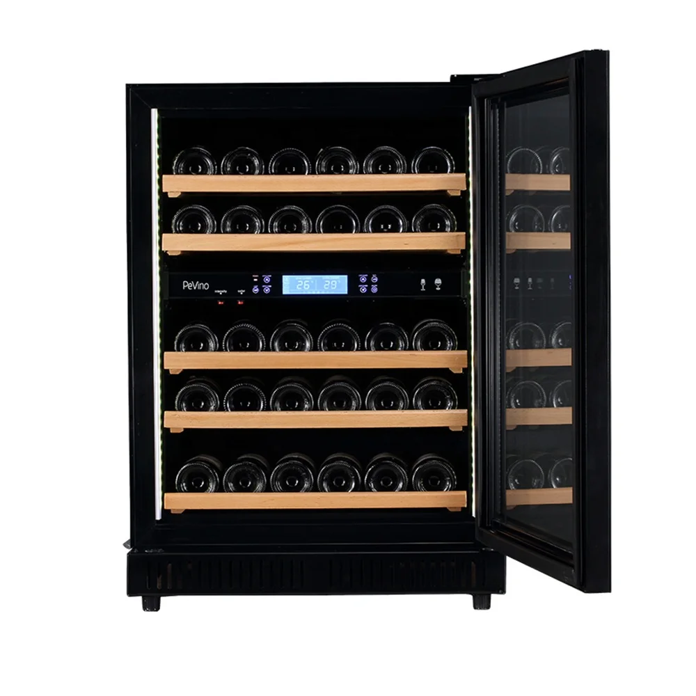 46 Bottle Compressor Dual Zone Black Brown Red Cabinet Wine Fridge  Cooler Humidor with Fan Cooling Digital  Two Temp Control
