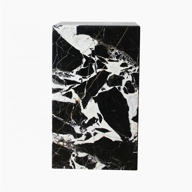 Most Popular Grand Antique Marble Plinth Side Table Celine Black Marble Nightstand Side Table Honed Surface