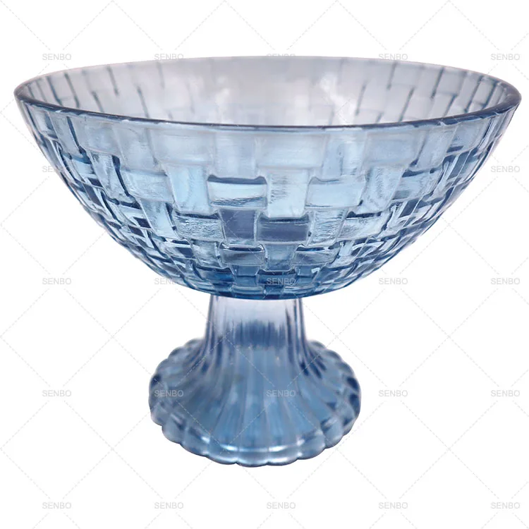 Decorative Party Antique Round Serving Solid Fruit Colored Glass Footed Trifle Display Bowl with Stand