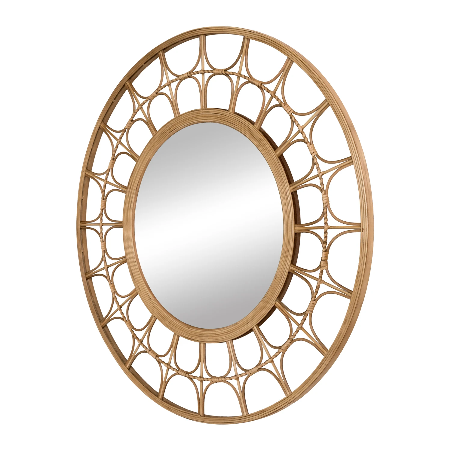 Embellished Round rattan Framed Starburst Wall Mirror Interior MOM Decoration Wall Mirror