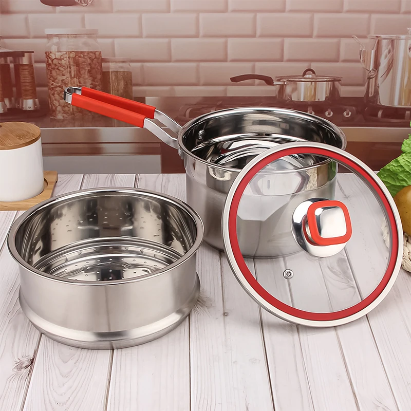 304 Stainless Steel Double Layers Milk Steam Pot Manufacture Double Boilers Stainless Steel Cooking Milk Pot With Glass Lid