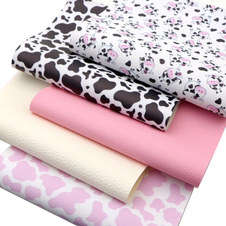 30x140cm Cow Spot Print Solid Color Faux Leather Sheets Synthetic Leatherette Fabric for Bag Crafts Hairbows Earring DIY 45130