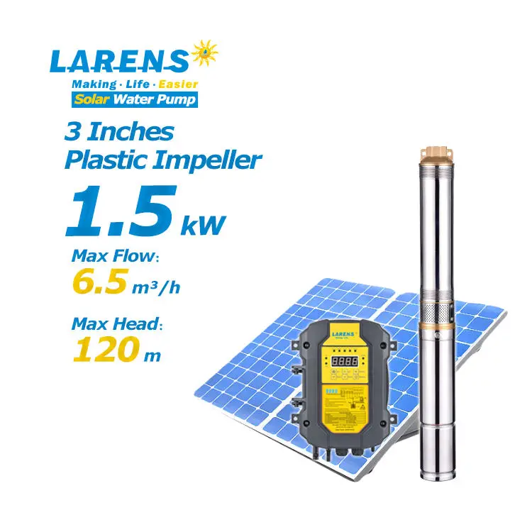 LARENS 2Hp Pompe A Eau Solaire Borehole Motor Solar Submersible Water Pump