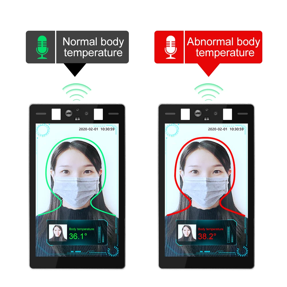 JideTech supports 8inch facial recognition thermal scanner for temperature detection and alarm used