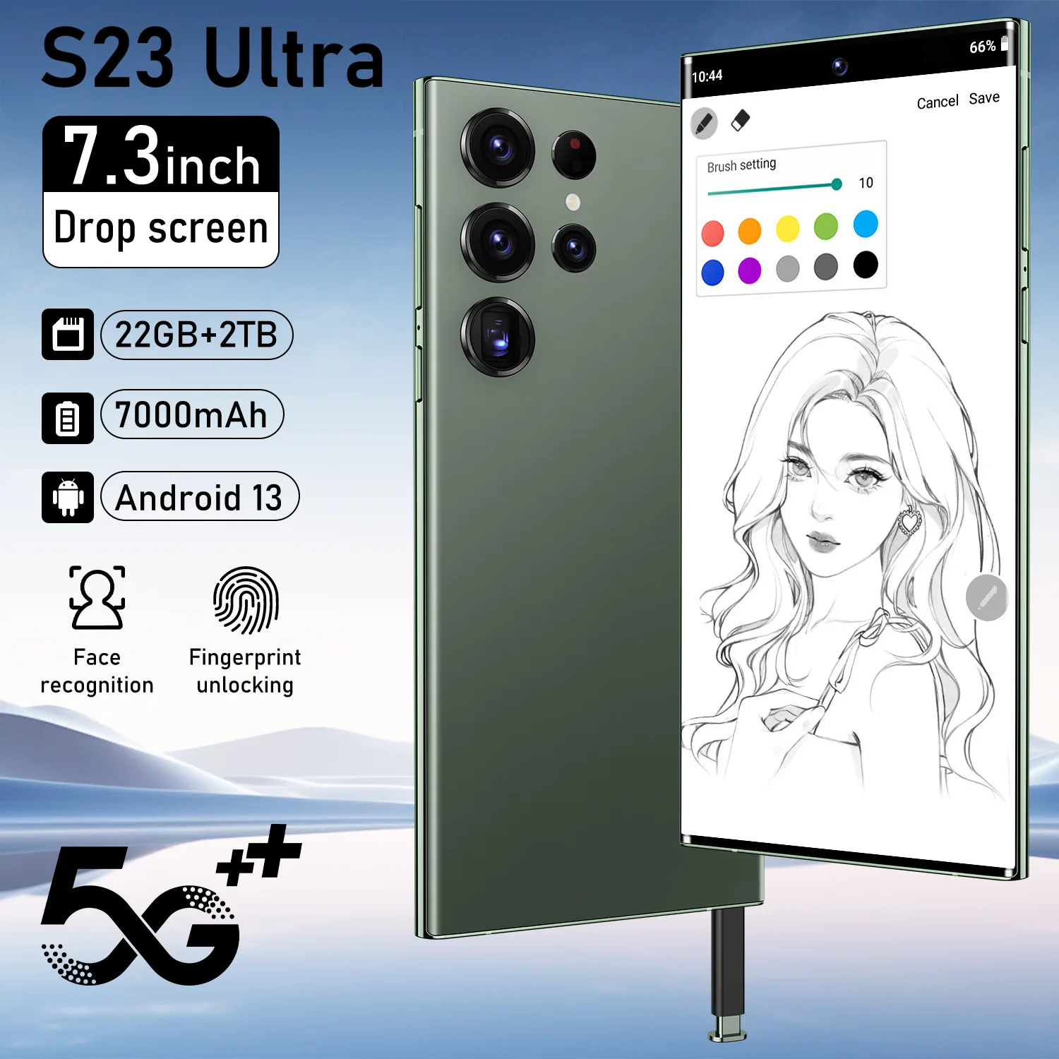 Cross border smartphone S23 Ultra true 4G with 7.3 perforations and a large screen of 13 million pixels, 22+2TB true eight core