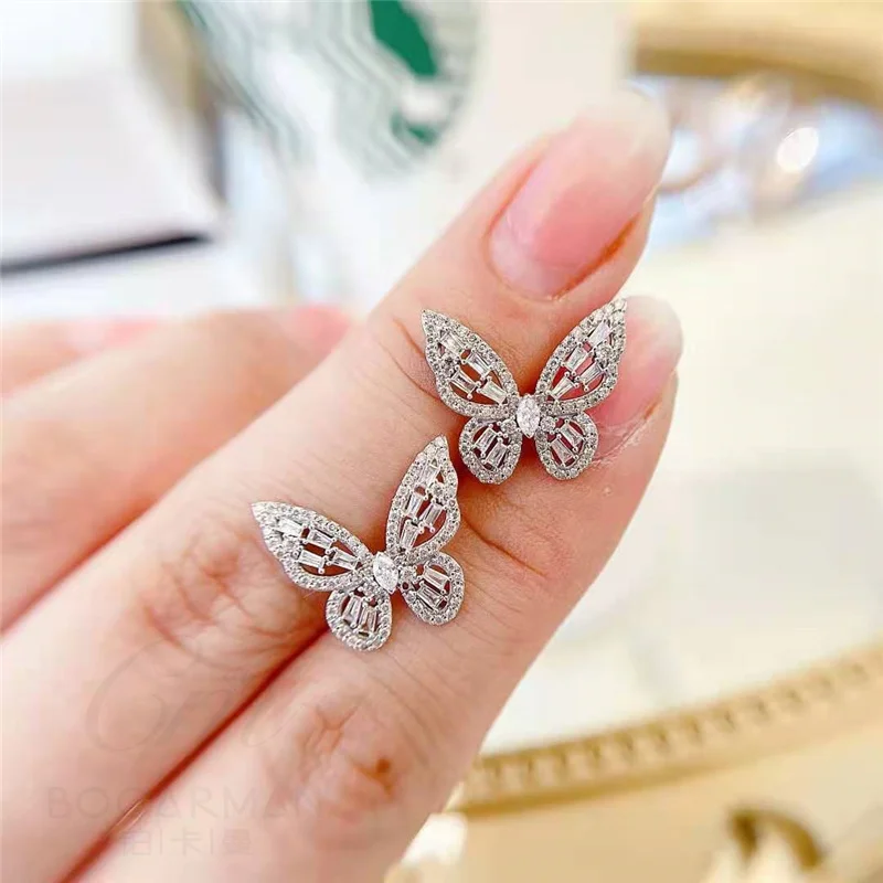 18K gold ladder square butterfly ear rings 1.03ctTF192 ring stud ear rings natural diamond