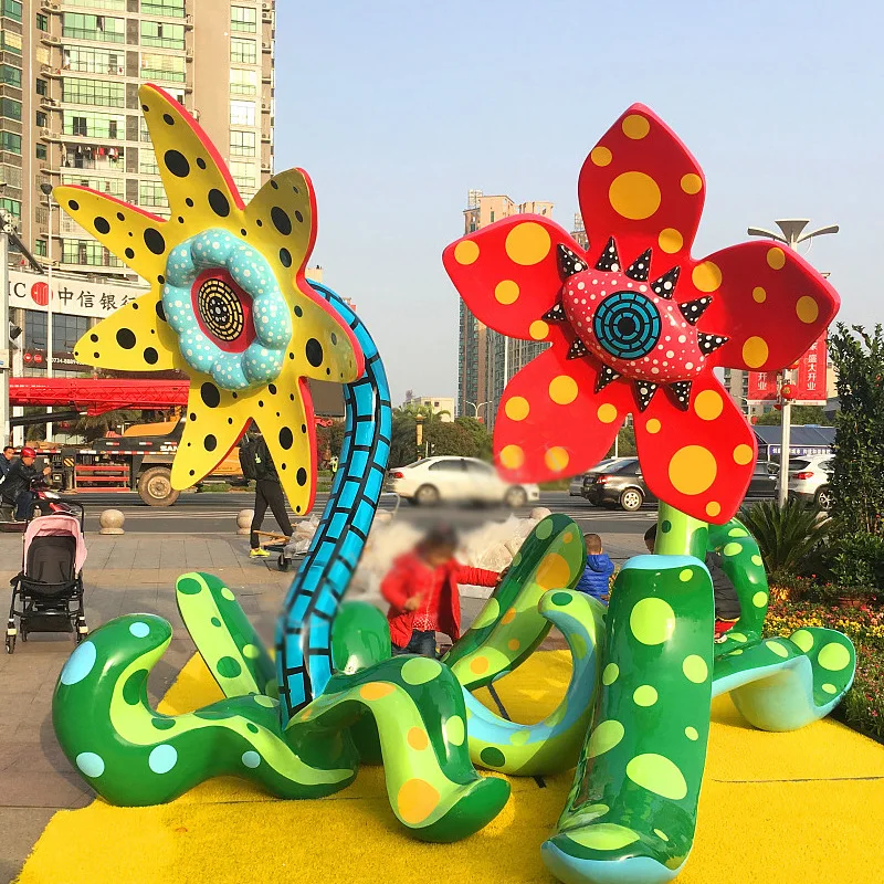 Multi Color Resin Craft  Outdoor And Indoor Plant Model Ornaments Glass Fiber Painted Flower Sculpture