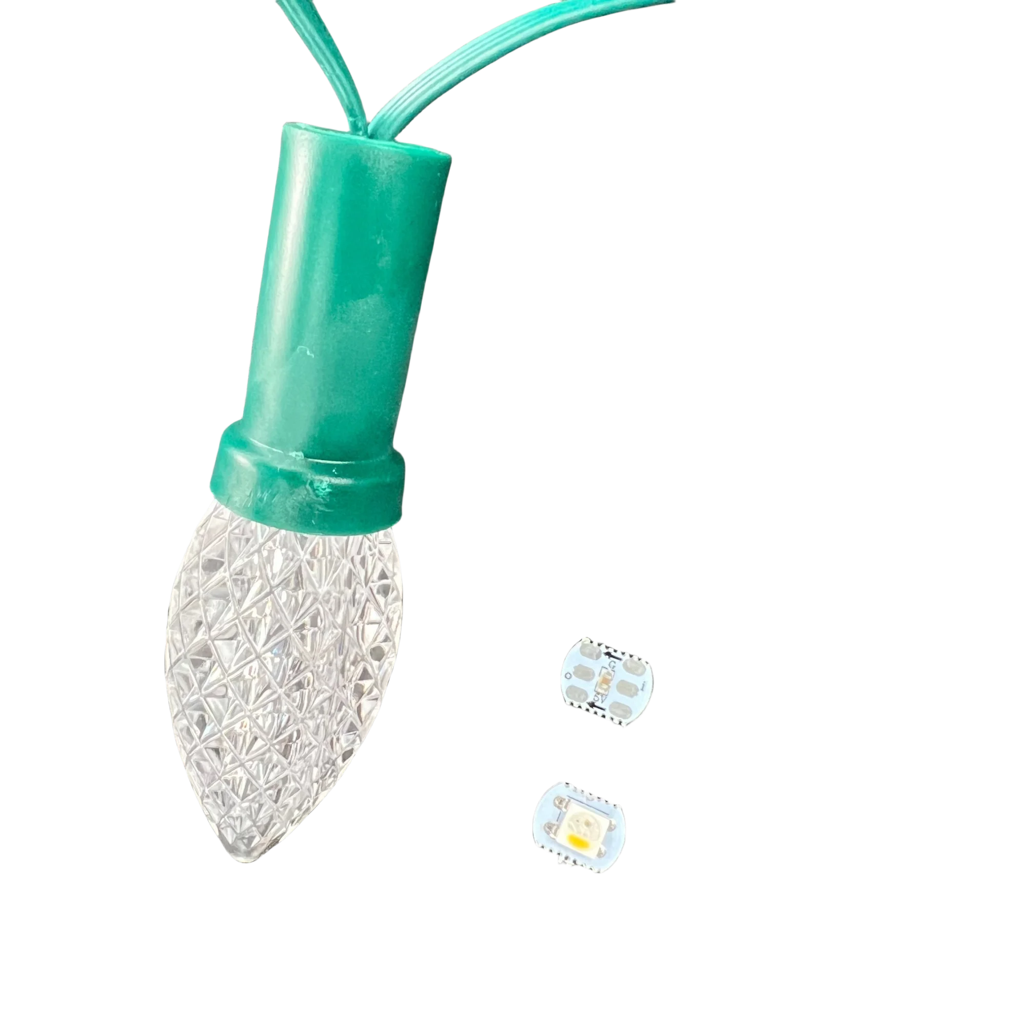 Addressable SK6812-RGBW(3000K) C9 DC5V/12V LED Pixel String Light IP68 15cm/30cm Spacing Green Wire XConnect Pigtails