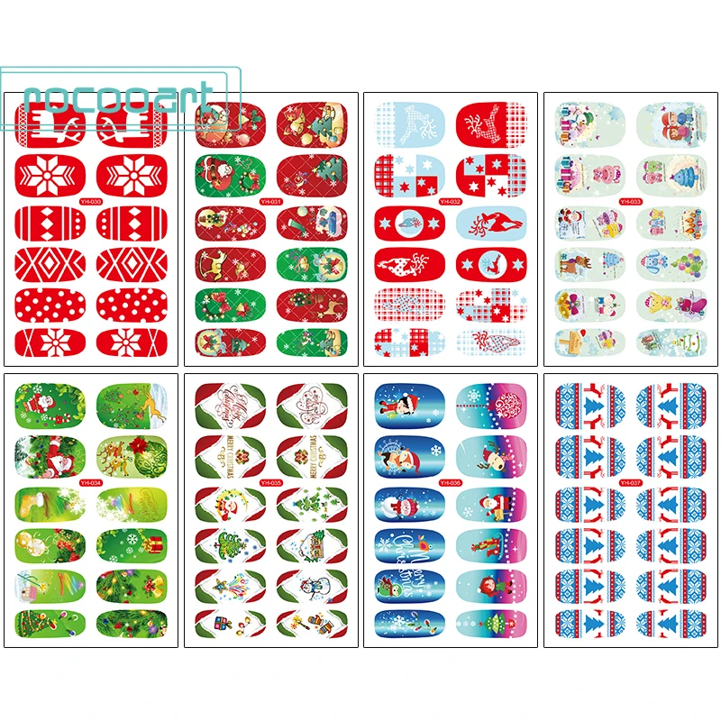 Rocooart Christmas Full Nail Wraps Art Polish Stickers Decal Strips Self-Adhesive Manicure Decorations Nails