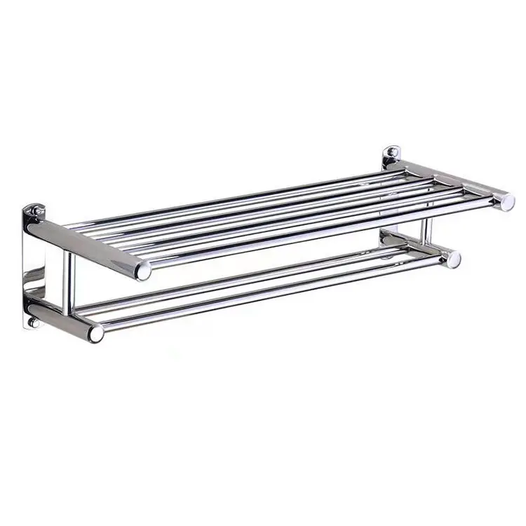 Wall Mounted Fashion Towel Hanger Towel Metal Shelf Double Layer Stainless Steel Shower Caddy Rack Drying Shelves For Bathroom