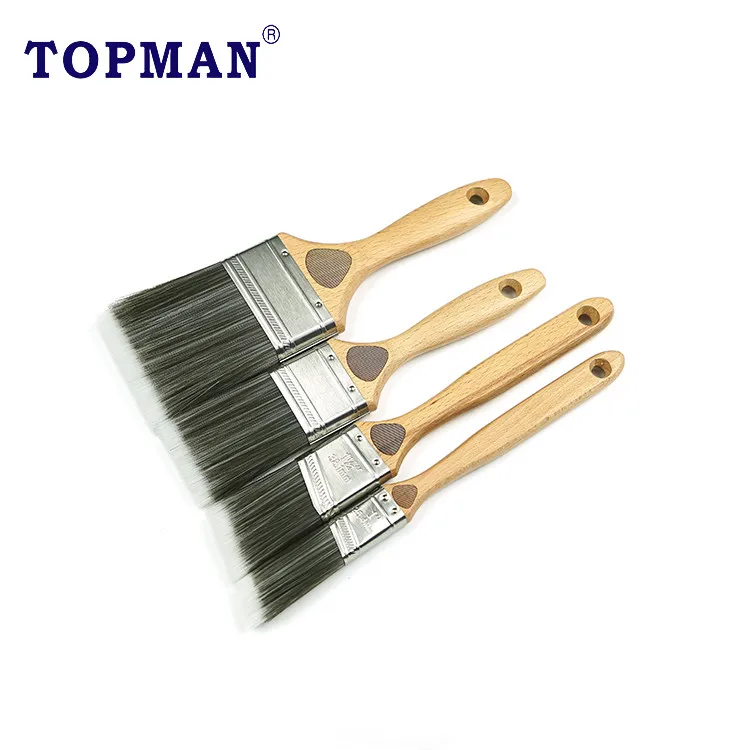 Topman 2 inch professional 100% high quality solid round taper filament laser engraved beech wood handle flat paint brush