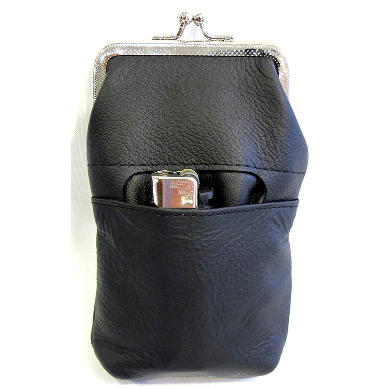 100% Pure Leather Ci-garette Case Lighter Match Pocket Zipper Coin Pouch