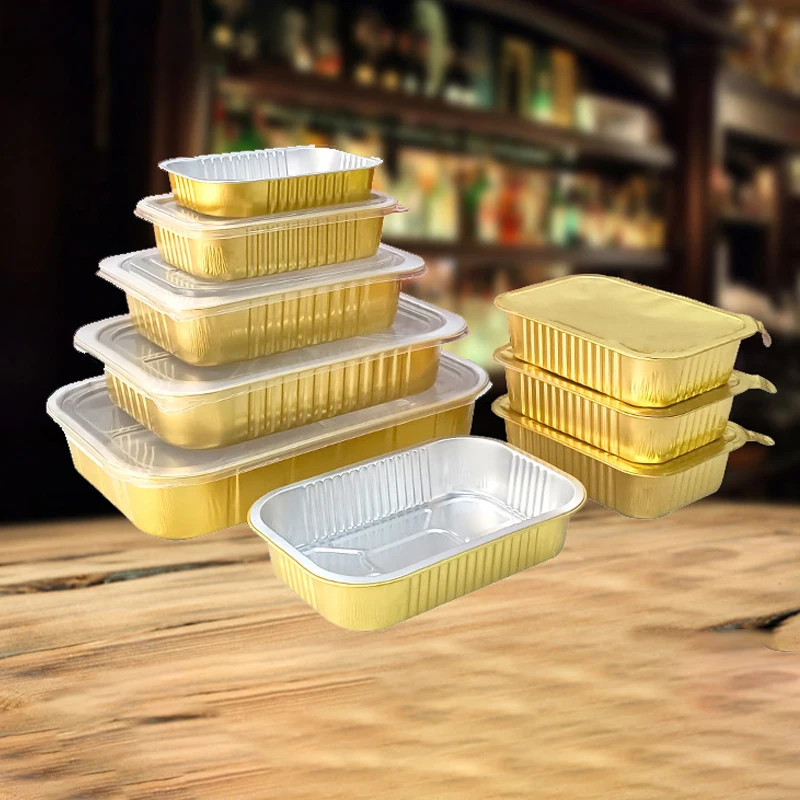 Heatable food packaging box gold heat preservation lunch box recyclable takeaway aluminum foil food container