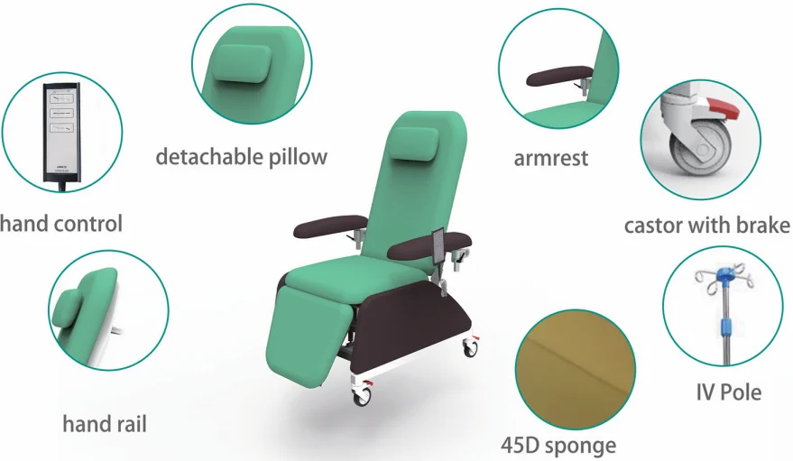 2024 DC-E-P10 Medical Comfortable luxury electric hospital blood donation medical dialysis treatment chairs