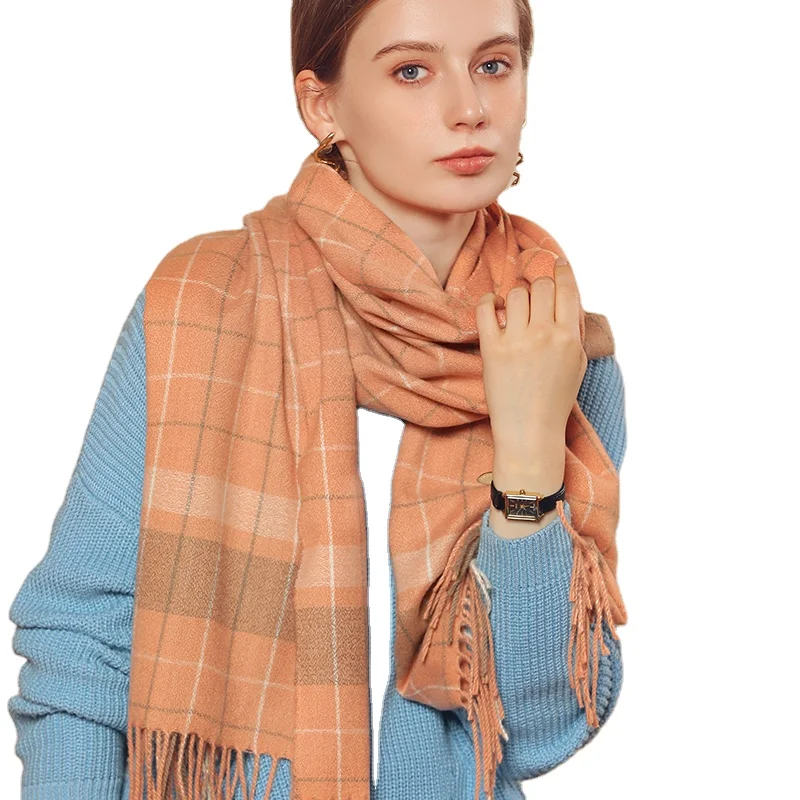 Low MOQ Autumn Winter Plaid Fashion Design Double Layer Shawl Tassel Scarf