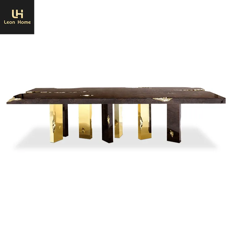 High Quality Dining Table Modern Wood Room Furniture Stainless Dining Table Luxury Villa
