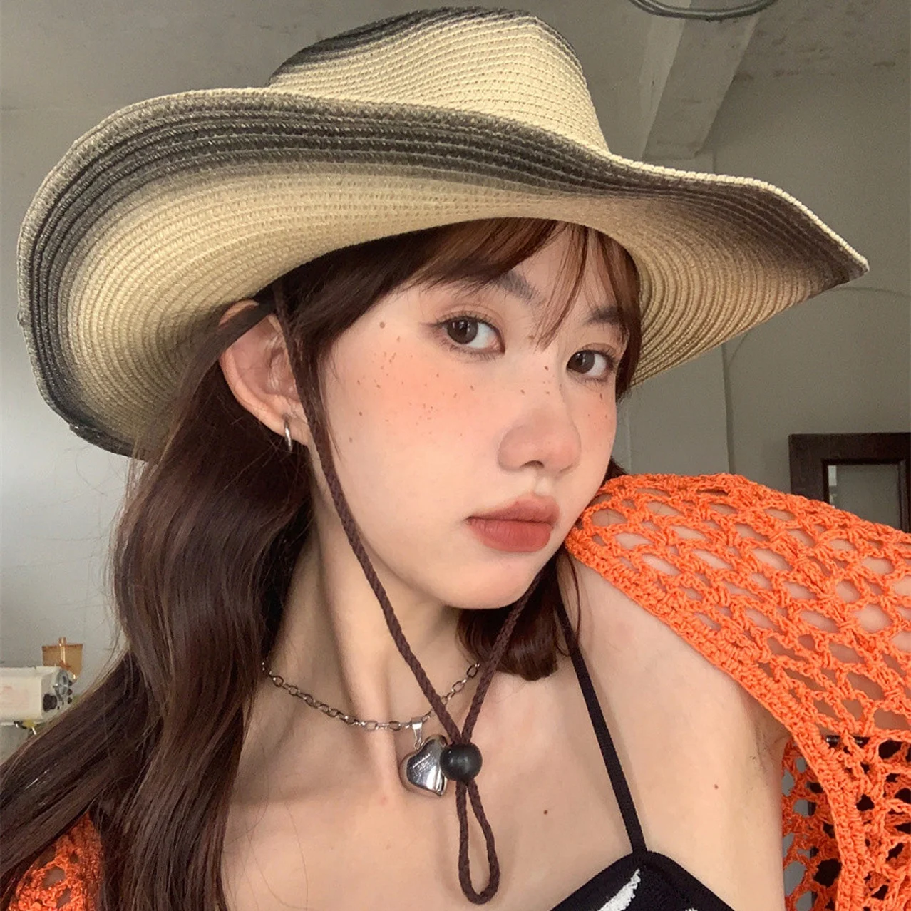 Custom Logo Classic Outback Tea Stain Cowboy Hat Summer UV Protection Outdoor Wide Brim Gradient Panama Straw Hats For Women