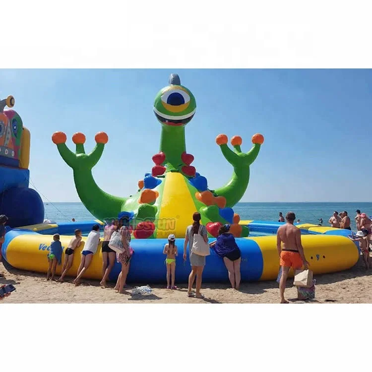 Outdoor Ground Inflatable Water Park With Big Pool Slide Land Inflatable Aqua Park Fun Amusement Park