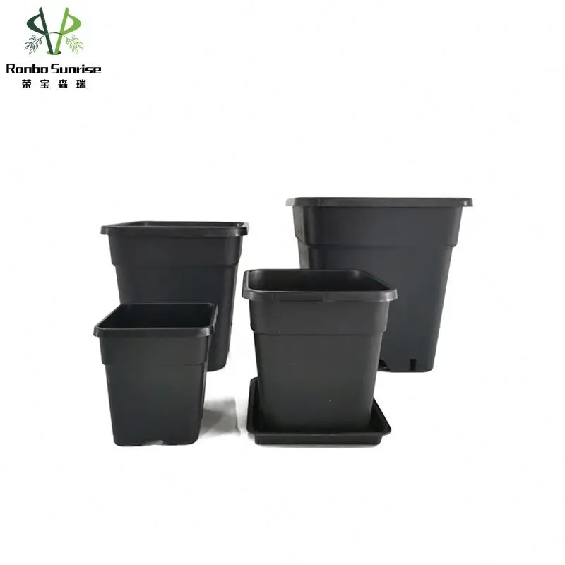 Black Thicken Plastic Rosa Chinensis Gallon Plant Pot Flowerpot With Drainage Hole And Tray