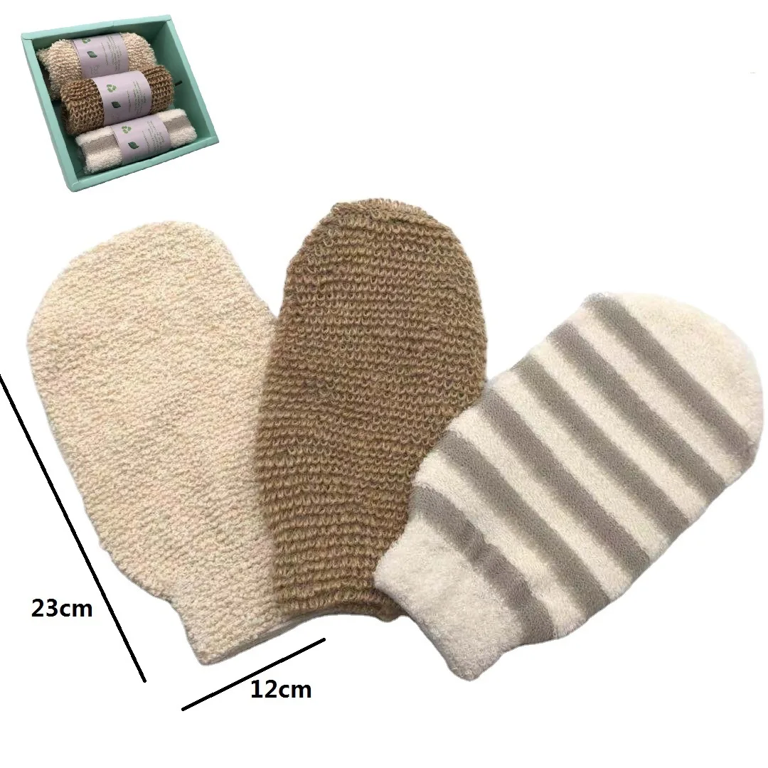 Natural Hemp body wash scrubber glove exfoliating sponge bath peeling mitt