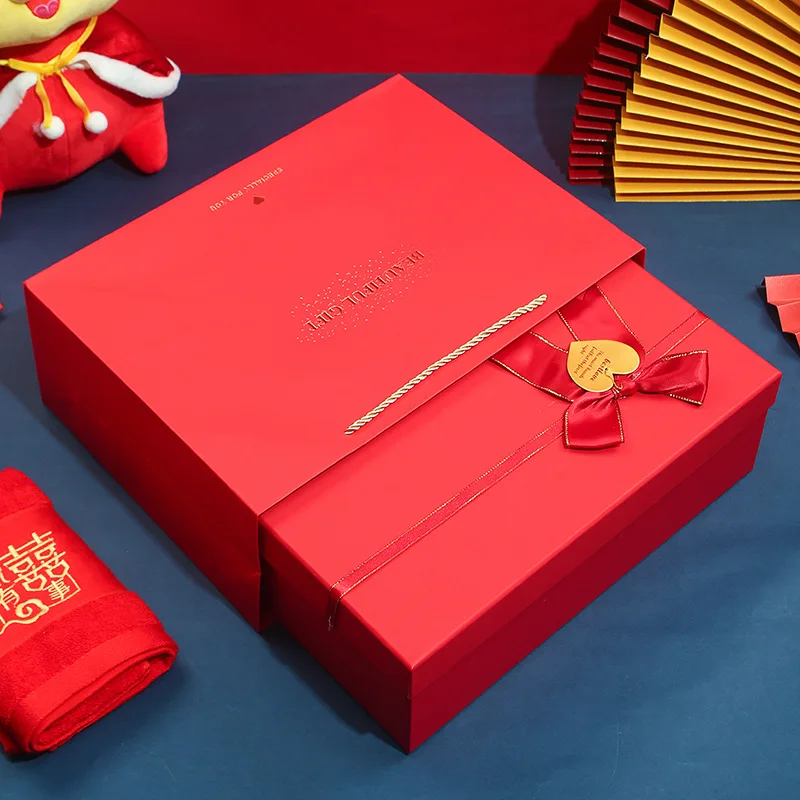 Becan Stock Red Gift Box  Heaven and Earth Cover Festive Packaging for Wedding Candy Candle Wholesale Souvenir Boxes