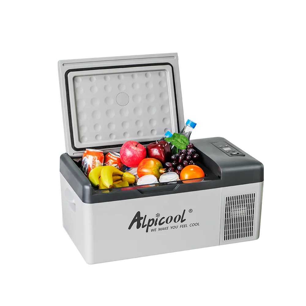 Pasmo Wholesales 15L Mini Cooler Box outdoor compressor fridge car refrigerator freezer for camping with Handle and Slide