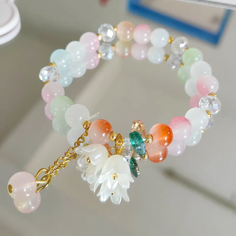New trendy cream two-color lily of the valley bracelet female explosive bracelet jewelry crystal flower bracelet