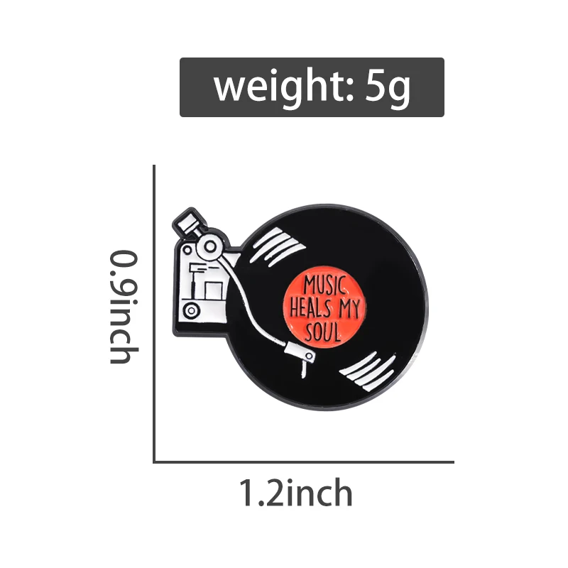 Retro Music Records Enamel Pins Custom MUSIC HEALS MY SOUL Brooches Lapel Badges Funny Jewelry Gift for Kids Friends