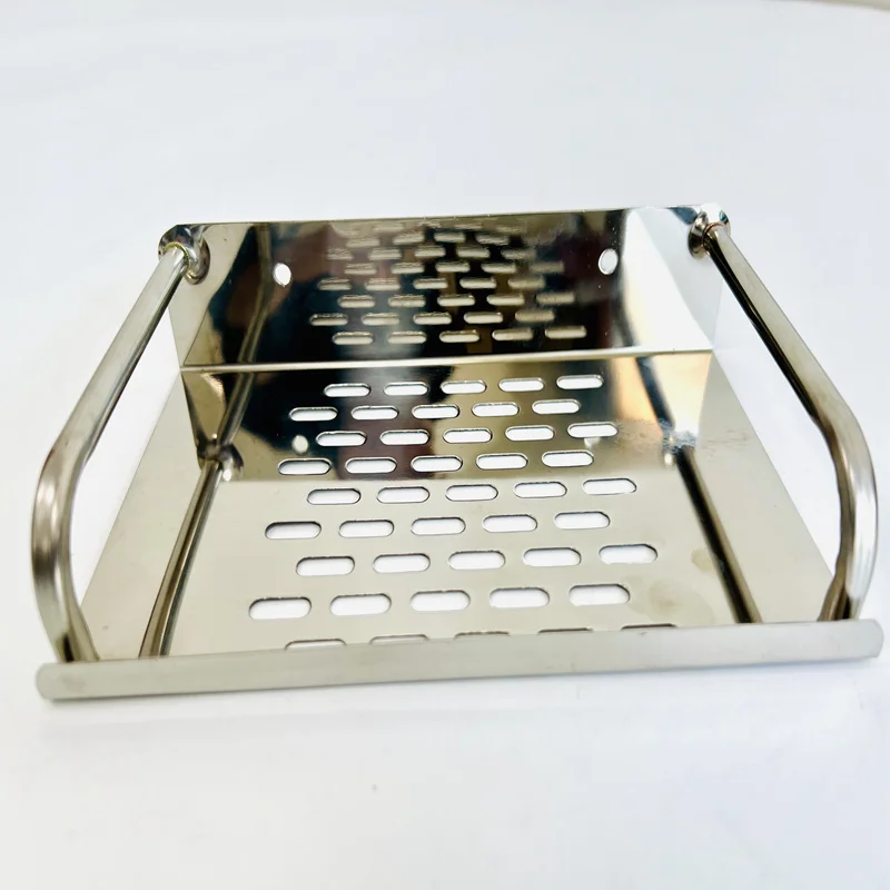 High quality stainless steel mirror polishing hollow panel floating shelves wall mounted decorative storage bathroom shelves