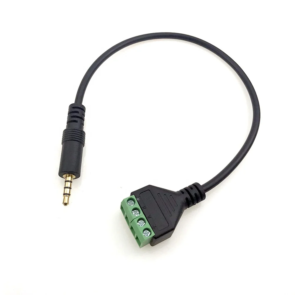 Solder-free 4-pole 3.5mm Stereo Audio Plug to 4 Pin solderless AV 4 screw Terminal block adapter cable