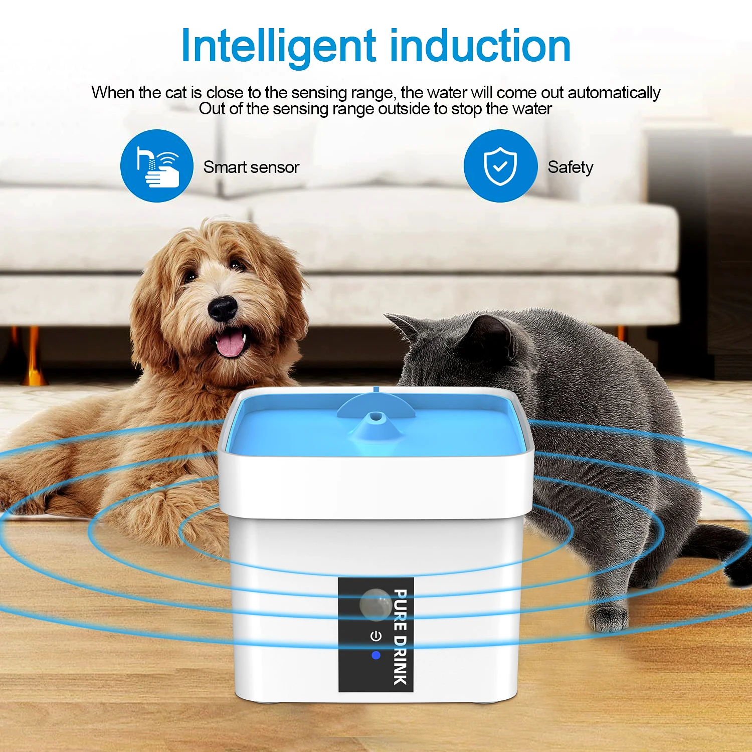 Travel Portable UV Sterilise Pet Water Fountain With Thermal Infrared Sensor Cat