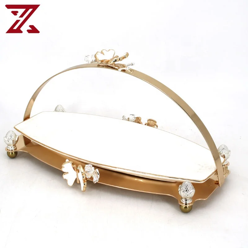 Factory direct selling oval tray with decorative butterfly shape handle catering hotel ceramic dinner plate wholesale