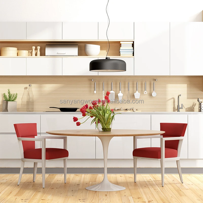 Home Improvement Kitchen Cupboard White PET Lacquer High Glossy Kitchen Cabinet Design