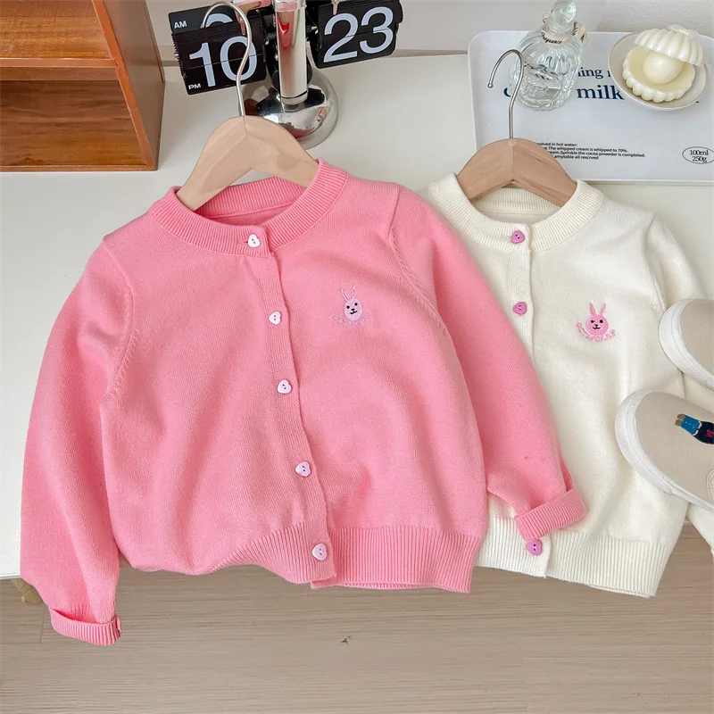 Ins Popular Spring Autumn Baby Outwear Cotton Knitted Embroidery Sweet Cardigan Sweaters for Girls