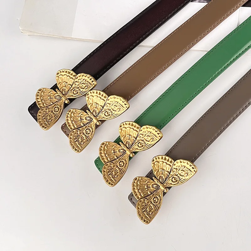 Luxury Classic Butterfly Gold Buckle Cowhide Real Leather Colorful Belt Female Waist Belts Decoration Jeans Wholesales