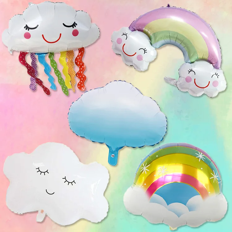 New Giant Weather Smiling Face White Smile Rainbow Foil Balloons Birthday Party Decoration Celebration Scene Decoration Air Ball